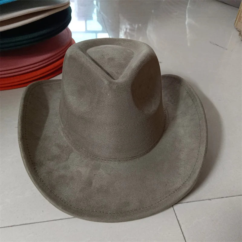 Western suede leather 7.5CM Western denim women's Fedora hat men's church jazz hat fashion travel party hat denim hat 2024