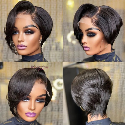 Pixie Cut 13x4 Transparent Lace Front Wigs For Women Short Bob Wig Brazilian Pre Plucked Lace Frontal Human Hair Wig 180 Density