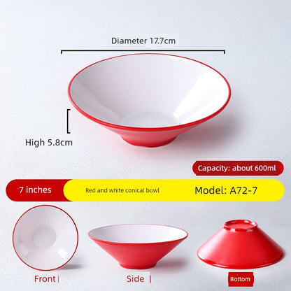Melamine Rain-Hat Shaped Bowl Commercial Ramen Bowl River Snail Rice Noodle Bowl Noodle Restaurant Dedicated Noodles with Soy Sauce Wonton Pig's Knuckle Rice Spicy Hot Large Bowl
