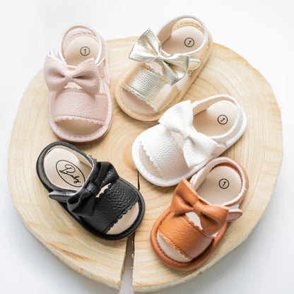 Newborn Classic Walking Shoes Summer Girls Breathable Sandals Pure Color Bowknot Garden Shoes Anti-slip Rubber Sole Baby Shoes