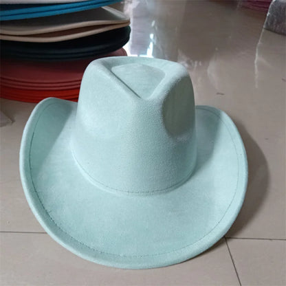 Western suede leather 7.5CM Western denim women's Fedora hat men's church jazz hat fashion travel party hat denim hat 2024