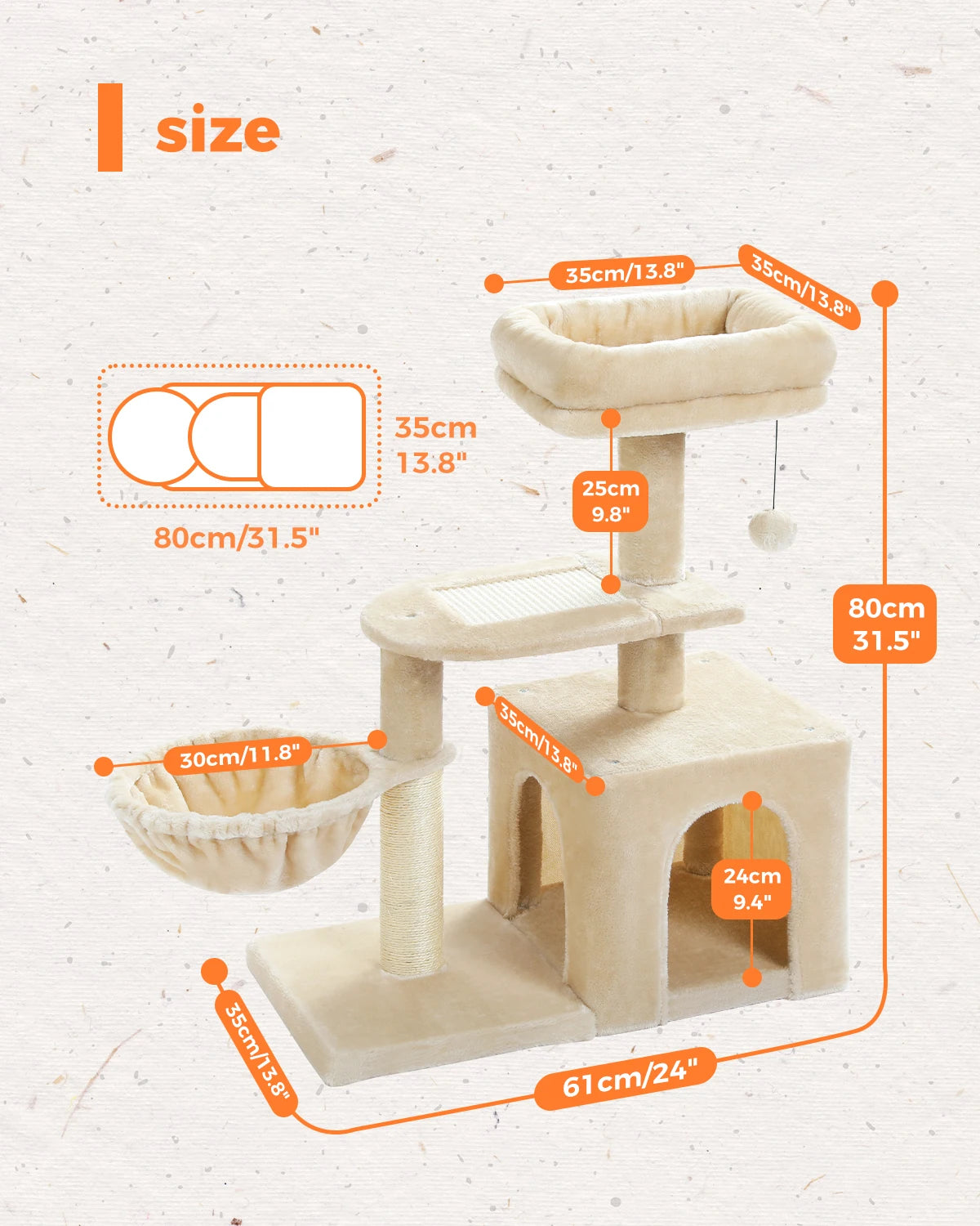 H80CM Small Cat Tree House Condo for Indoor Kitten Large Top Perch Natural Sisal Scratching Posts for Climbing Scratcher Board