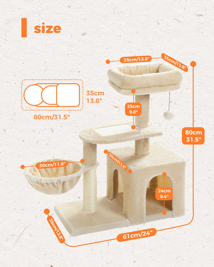 H80CM Small Cat Tree House Condo for Indoor Kitten Large Top Perch Natural Sisal Scratching Posts for Climbing Scratcher Board