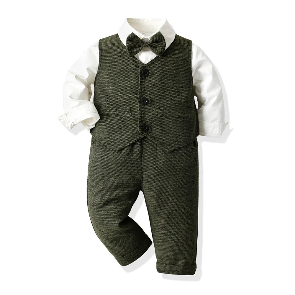 Gentleman Outfits Autumn Childrens Sets Christmas Baby Boys Business Suit Shirt+Vast+Pants Sets For Boys Formal Party 1 to 6 Age