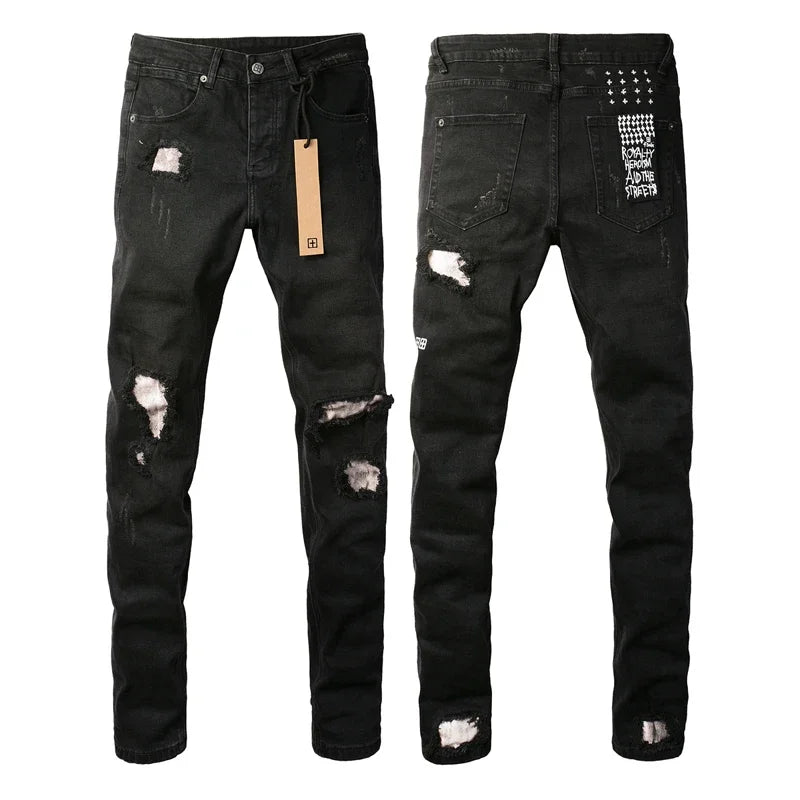 Fall 2024 New KSUBI Jeans American High Street Basics Made Old Patch Stretch Pants Men's Hip Hop Ripped Skinny Low-rise Jeans