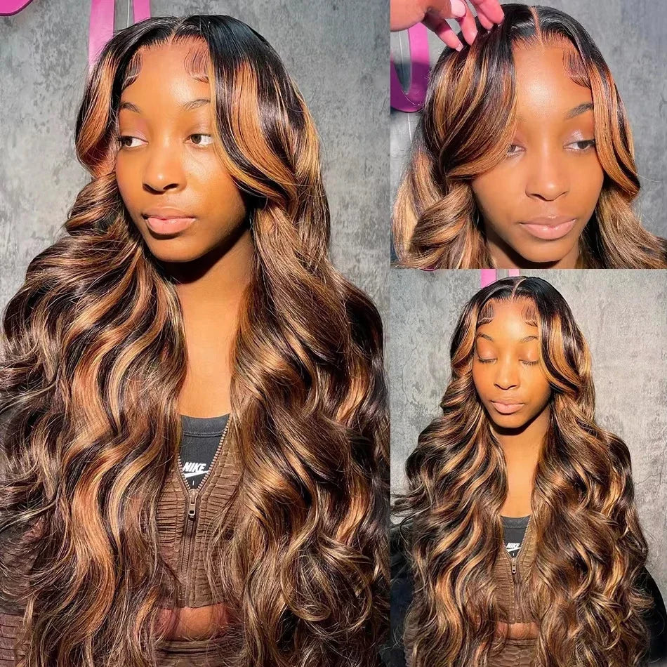 1B/30 Black Brown Body Wave Wigs 13x6 HD Lace Frontal Wigs Ombre