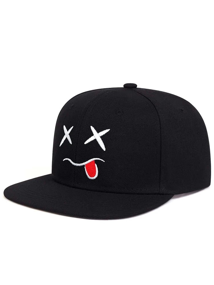 Unisex Fashionable Funny Expressions Embroidered Hip-Hop Hat, Flat Top Baseball Cap Suitable For Outdoor Leisure Sports