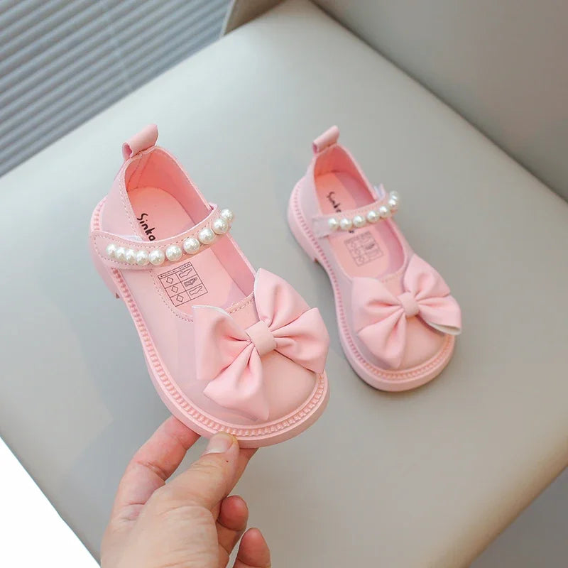 Baby Girls Casual Shoes Kids PU Leather Shoes with Bow-knot Sweet Cute Fashion Princess Children Wedding Dress Party Flats Soft