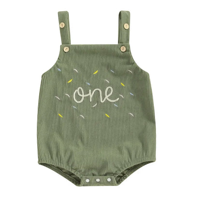 Baby First Birthday Romper, Sleeveless Button Closure Letters Bodysuit Casual Overalls for Girls Boys