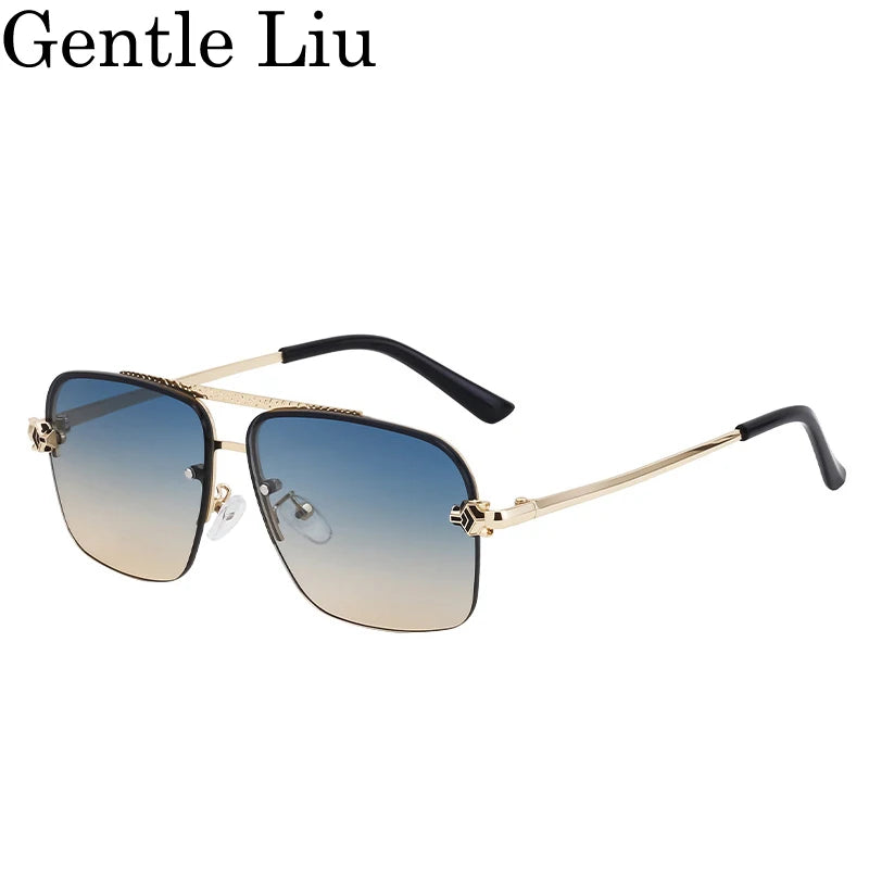 Square Rimless Sunglasses Men 2025 Luxury Brand Oversized Frameless Retro Sun Glasses For Male Leopard Head Shield Eyewear UV400