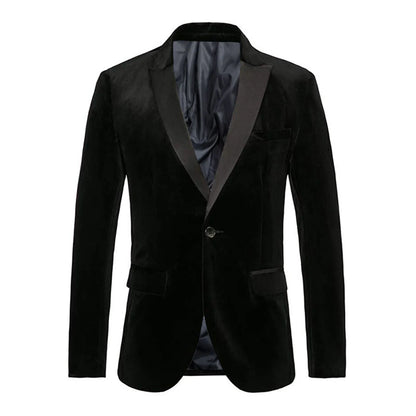 Spring Velvet Men Blazer Solid Color Temperament Suit Jacket Turndown Collar Long Sleeve Slim Fit Single Button Velvet Suit Coat