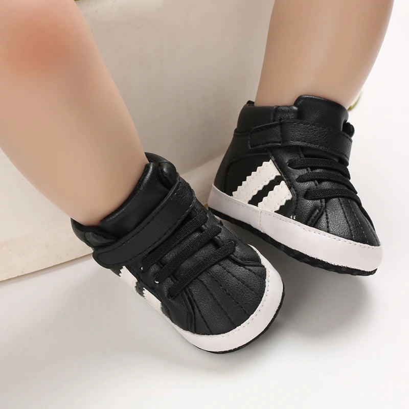 Black Fashion Casual Shoes Newborn Boys And Girls Non Slip First Walkers Infants Toddlers Comfortable Crib Shoes Kids Sneaker