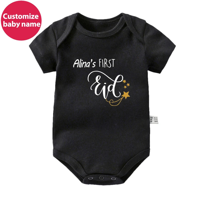 New Custom Name First Eid/Ramadan Baby Rompers Newborn Baby Ramadan Jumpsuits Eid Mubarak Baby Boys Girls Clothing Outfits Gifts