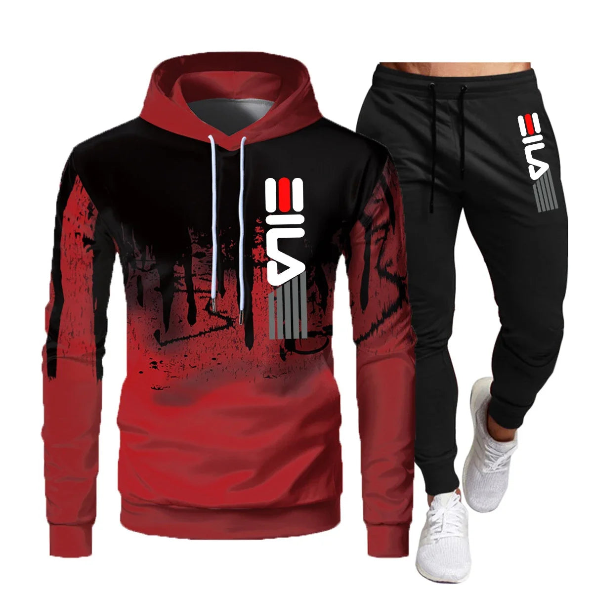New men's autumn and winter hoodie + pants two-piece set,2025 fashion outdoor fishing casual print jumper, men's sportswear