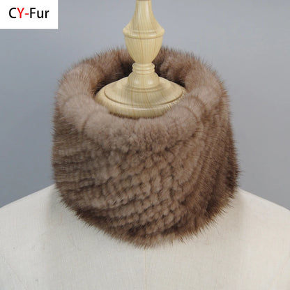 2025 New Women Winter Real Mink Fur Scarves headbands Good Elastic Knitted Natural Mink Fur Scarf Thick Warm Lady Fur Ring Shawl