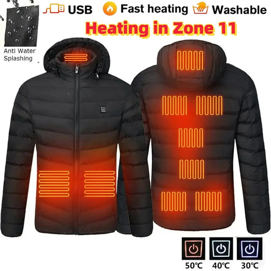 9/23 Areas Heated Jacket Men Warm Vest USB Self Heating parka Women Heated Coat Ski Camping Hiking Winter Cotton Clothes Washed