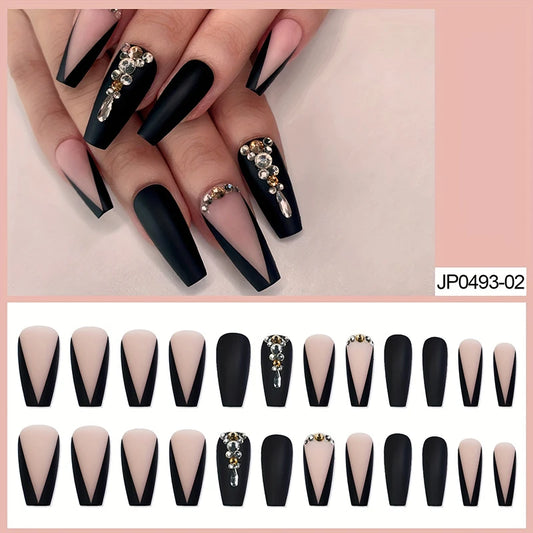 24pcs Nude French Fake Nails Need Adhesive Glue Glitter Press On Nails Wearable Nail Art Decoration Full Finished False Nail