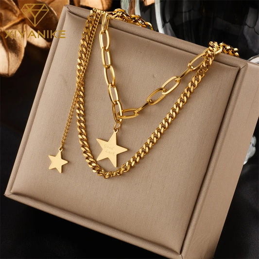 XIYANIKE 316L Stainless Steel High Quality Necklaces Gold Color Star Pendant Women Necklace Casual Party Girls Jewelry