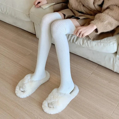 1/2pairs Women's Casual Knitted Long Socks Autumn Winter Solid Stockings Boot Calf Socks Over Knee Leggings