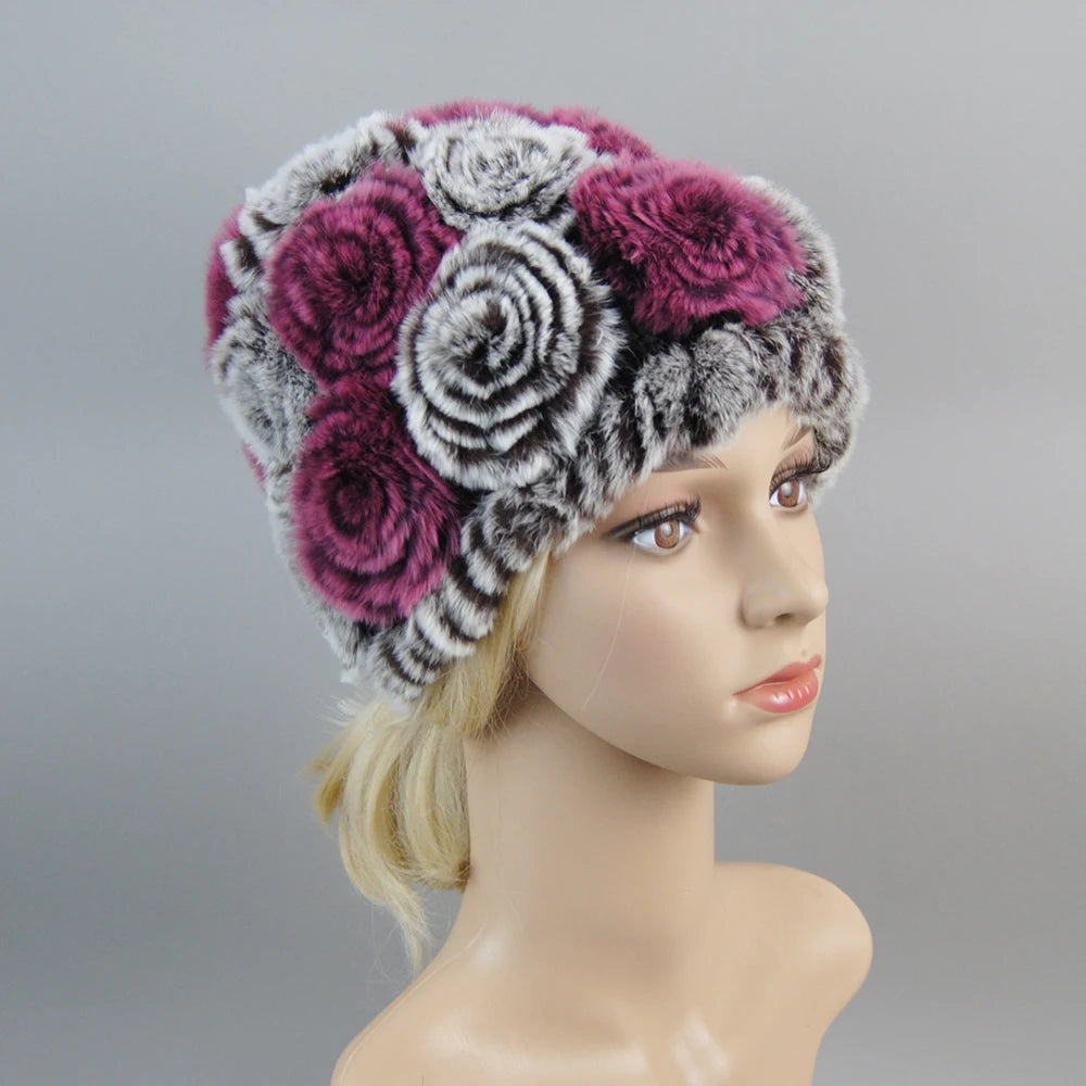 2025 Hot Sale Women Winter Fur Hat Scarf Sets Natural Warm Real Rex Rabbit Fur Cap Scarves Lady Knitted Genuine Fur Hats Muffler