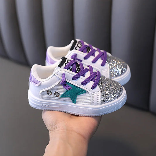 Kids Sneakers 2024 Spring Girls Fashion Glittering and Antiskid Children Chunky Sneakers Baby Shoes Casual Sport Running Sneaker