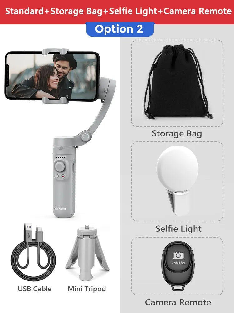 HQ3 3-Axis Gimbal Stabilizer for Smartphone Handheld Phone Video Record, Android iPhone Tiktok Vlog Cellphone Stabilizer
