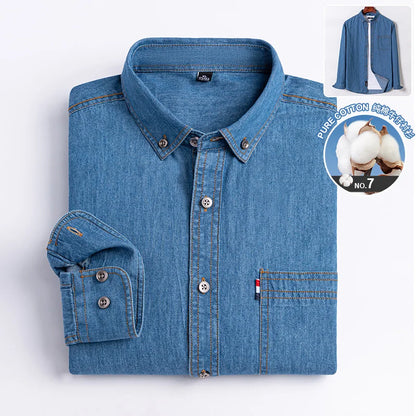 New in shirt Fahion jean shirts for men longsleeve 100%Cotton Casual shirt cowboy single pocket top social korean trends clothes