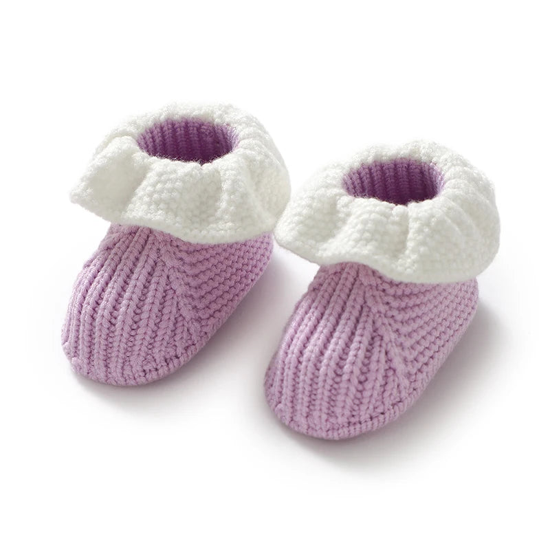 Newborn Baby Shoes Knitted Infant Girl Boy Boots Fashion Ruffles Slip-on Toddler Kid Footwear 0-18M Handmade Clothes Accessories