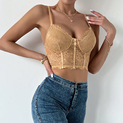 Y2k Clothes Corset Crop Sleeveless Tops Women Lace Mesh Sexy Spaghetti Strap Lingerie Tank Top Going Out Party Top Slim Camisole