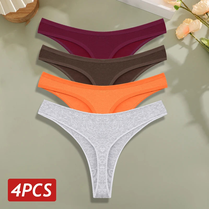 4PCS/Set Cotton Panties for Women Sexy Low Rise G-String Thongs Ultra-thi Seamless Panties