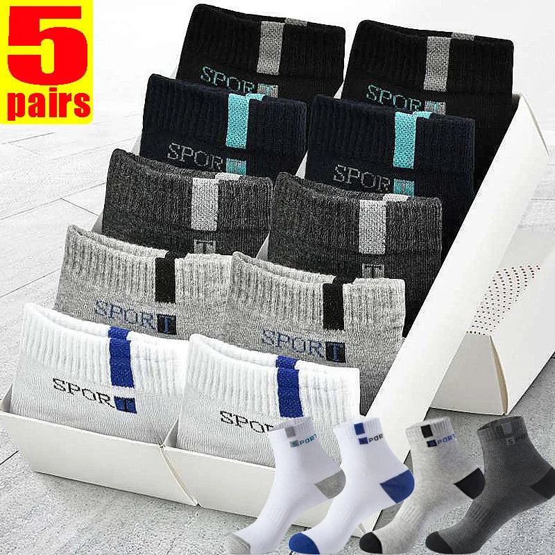 Summer Bamboo Fiber 5Pairs Men's Socks Breathable Cotton Letter Sports Sock Breathable Deodorant Business Socks Size 37-45 Sox