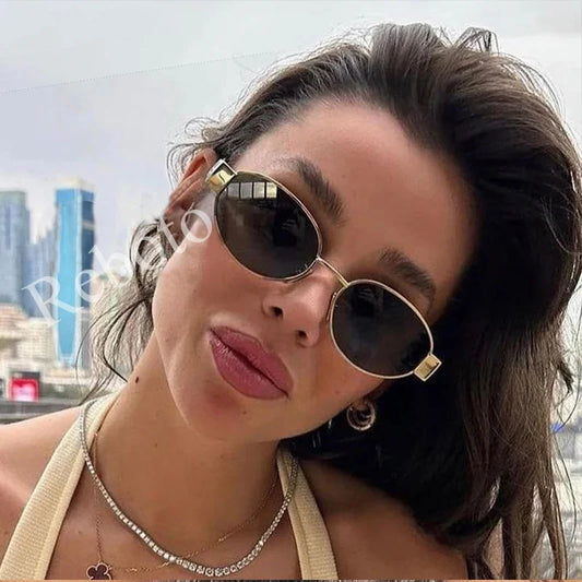 Fashion Women's Oval Sunglasses 2024 Trends Luxury Brand Designer Punk Sun Glasses For Ladies Vintage Small Eyewear Female UV400