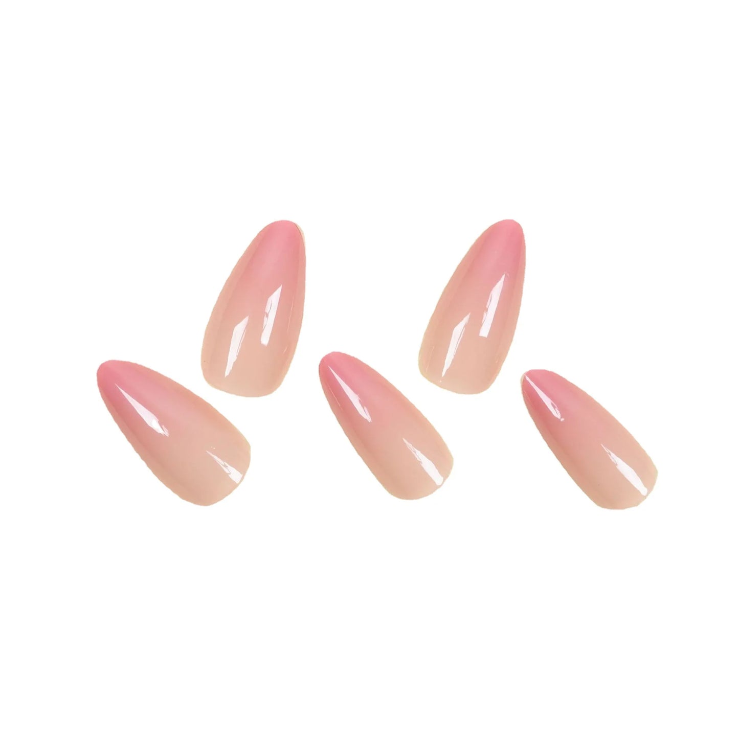 Ins Sweet Gradient Pink False Nail Patch Almond Glossy Korean Style Fake Nail Wearable 24pcs Artificiall Nails Free Shipping