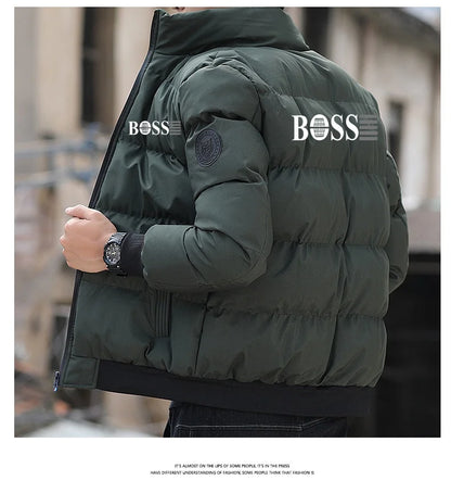 New Men's Padded Jacket Tiger Head Logo Short Thick Casual Men's Parka Winter Trend S-5XL