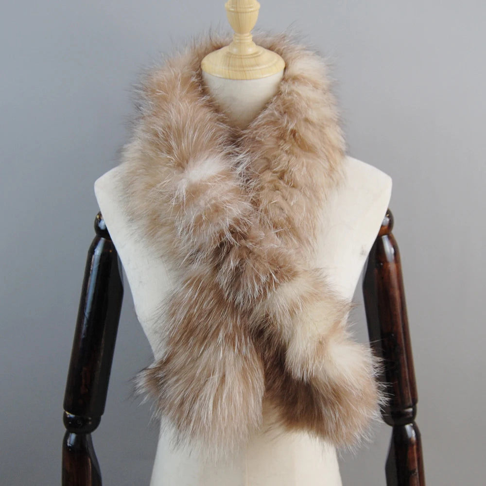 2025 New Knit Real Fox Fur Lady Fashion Neckerchief Scarves Women Real Fur Bandana Women Winter Warm Natural Fox Fur Scarf Ring