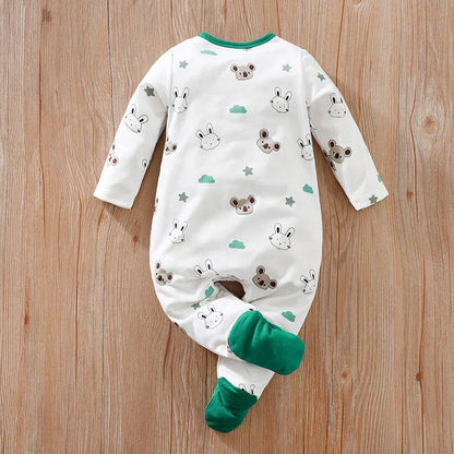 Spring And Autumn Boys And Girls Cute Cartoon Rabbit And Koala Printed Long Sleeve Wrapped Foot Bodysuit