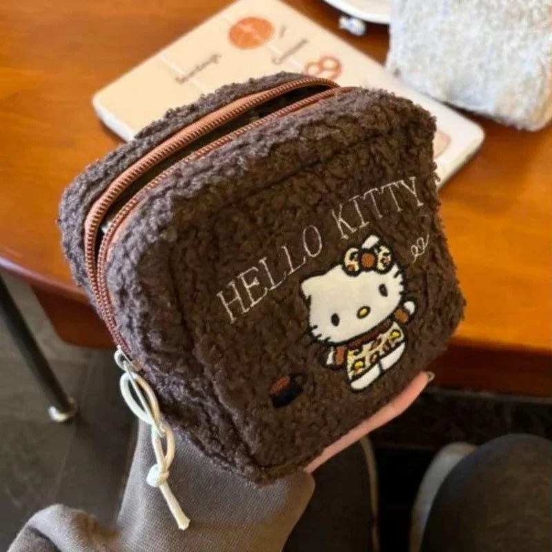 Hello Kitty Plush Coin Purse Miniso Earphone Bag New Cartoon Fashion Versatile Embroidered Wool Style Lipstick Storage Handbag