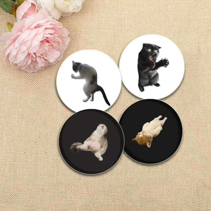 32/44/58mm Funny Cute Cat Badge Round Creative Brooches Fashion DIY Backpack Jewelry Accessory Gifts HD Print Handmade Pins