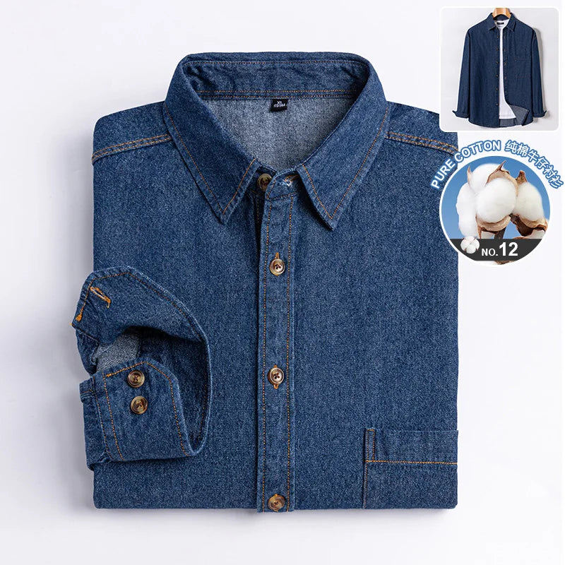 New in shirt Fahion jean shirts for men longsleeve 100%Cotton Casual shirt cowboy single pocket top social korean trends clothes