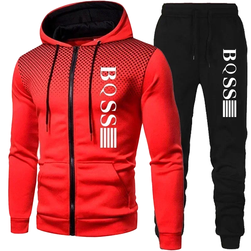 Men Clothing Spotted Sweatshirt Suit Hoodie and Pants Suit Mens Fashion Suits Men's Winter Clothes New Two Piece Set