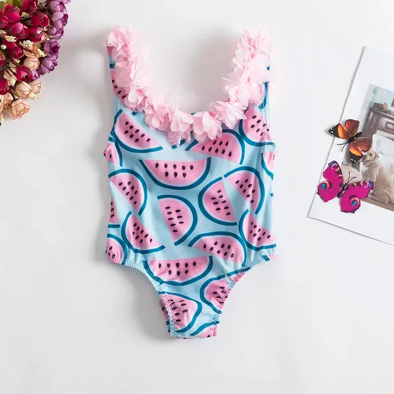 Baby Girls One-piece Swimsuit 1-5Yrs Toddler Kids Swimwear Bikini Flower Girls Summer Beachwear Backless Children Bathing Suit