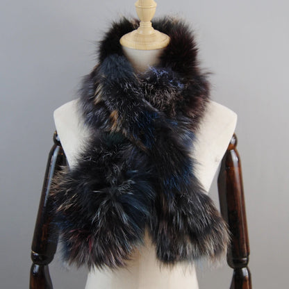 2025 New Knit Real Fox Fur Lady Fashion Neckerchief Scarves Women Real Fur Bandana Women Winter Warm Natural Fox Fur Scarf Ring