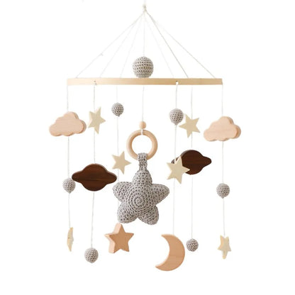 Baby Crib Mobile Bed Bell Rattle Toys Wooden Crochet Stars Pendant Bed Bell Toys Newborn Comfort Crib Bracket Hanging Toys Gifts