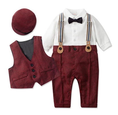 Baby Boys Gentleman Outfits Suits Clothing Spring and Autumn Children One-Piece Rompers Jacket Hat Suit Baby Boy Clothes