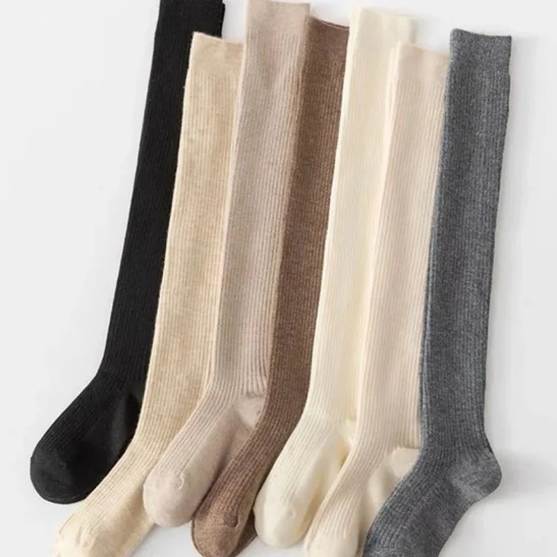 1/2pairs Women's Casual Knitted Long Socks Autumn Winter Solid Stockings Boot Calf Socks Over Knee Leggings