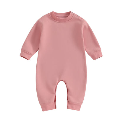 Pudcoco Toddler Baby Girls Boys Sweatshirt Romper Solid Color Fleece Long Sleeve Jumpsuit for Newborn Cute Clothes 0-18M
