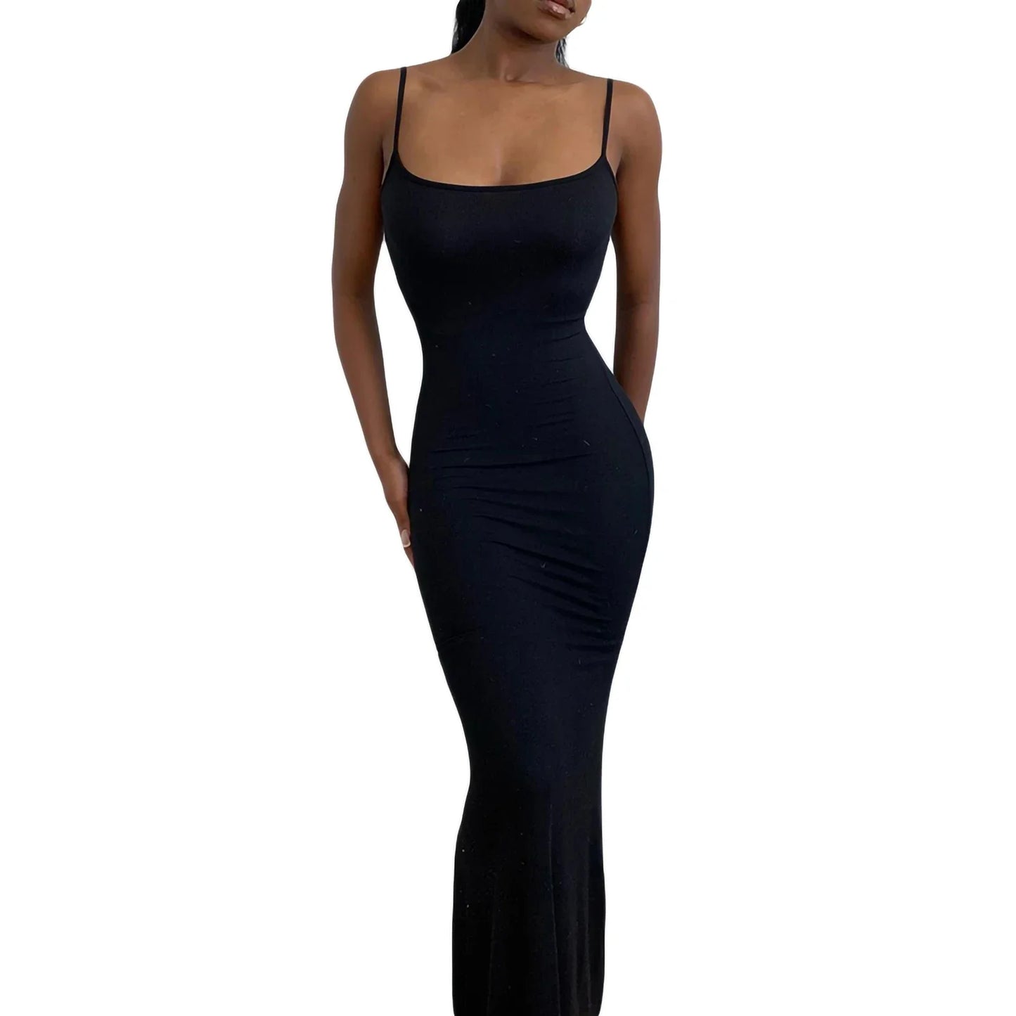 Sexy Bodycon Long Dress Solid Color Spaghetti Strap