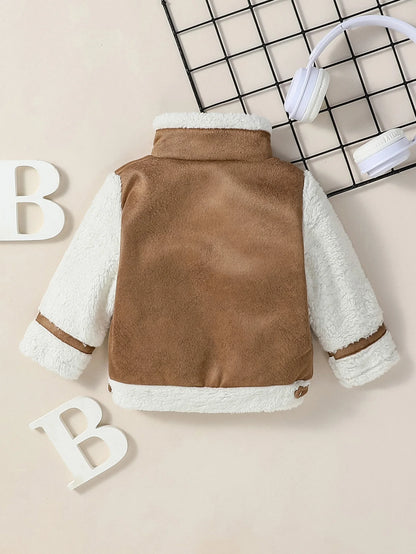 1-3Y Baby Boys Winter Long Sleeve Turtleneck Warm  Coral Velvet  Jacket Coat With Zipper Outerwear