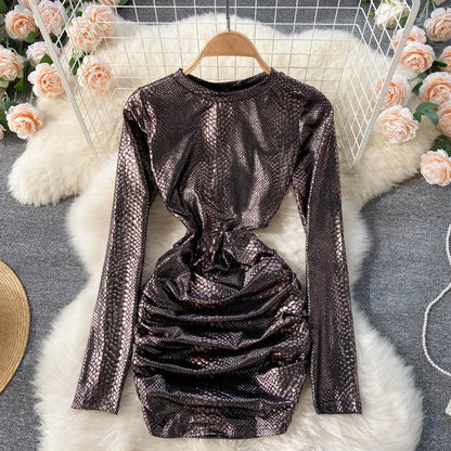 Women Sexy Bodycon Mini Party Dress Vestidos Femininos Casual Streetwear Chic Snake Print Long Sleeve Slim Spring Autumn Dresses