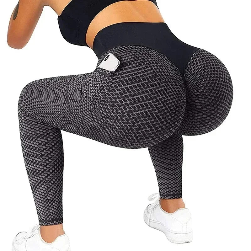 Women's Casual Fitness Trousers High Waist Pocket Leggings Scrunch Butt Workout Tights Push Up Yoga Gym Leggings S-3XL